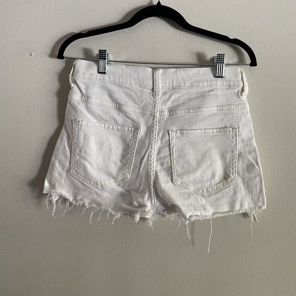 Express 2 White Denim Boho Western Rodeo Festival High Rise Cutoff Jean Shorts - Picture 5 of 8